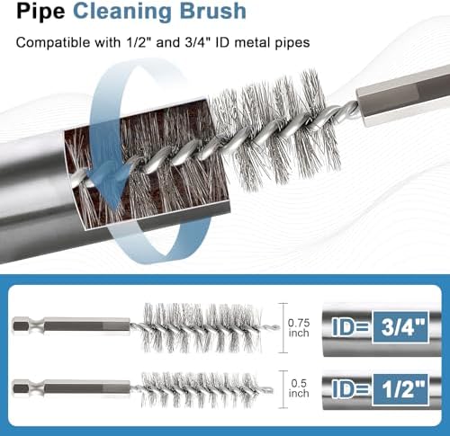1/2" & 3/4" Copper Pipe Cleaner Set for Drill, with 1/4" Hex Shank & 6 Brush Blades & 2 Pipe Cleaning Brush, Plumbing Tools for Removing Rust, Stains & Paint from Copper & Metal Pipes, Blue - Image 6