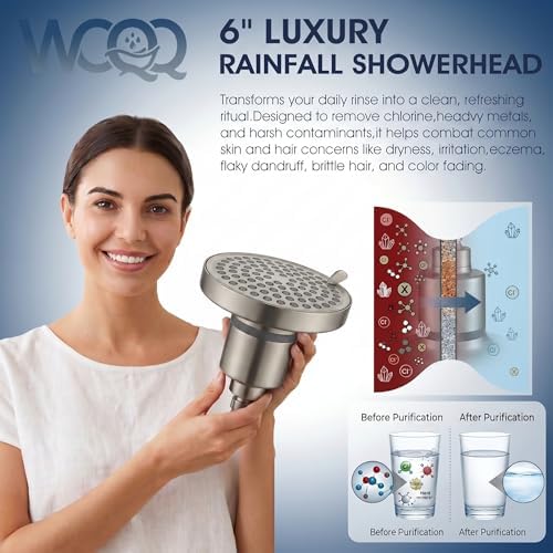 360 Degree Rotated Shower Head Brushed Nickel＆ Filter COMBO ! Anti - Chlorine Hard Water Filtered Shower Heads- 7 Sprays High Pressure Showerheads with 25 Stage Filtration for Adult and Baby - Image 2