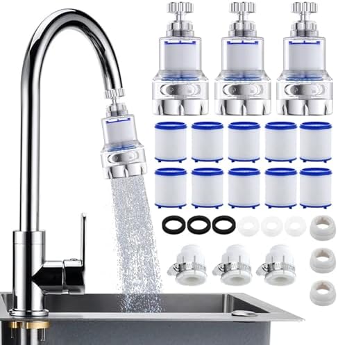 3 Pack Sink Water Filter Faucet, 360 ° Rotating Faucet Filter for Bathroom & Kitchen Sink, 3 Modes Bathroom Faucet Filter Removes Chlorine Fluoride Heavy Metals Hard Water for Home Kitchen & Bathroom by BREADEEP
