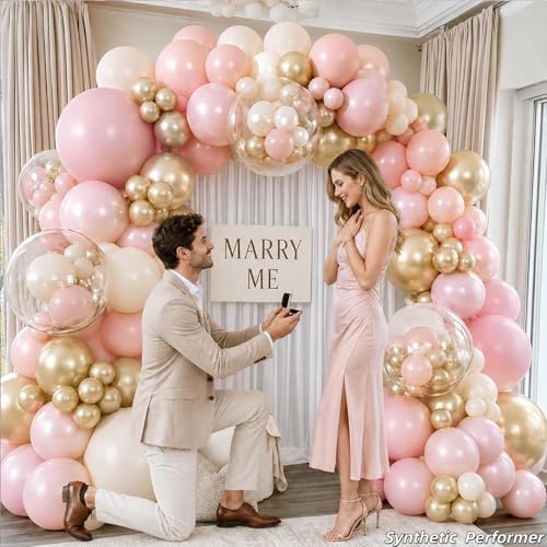 Dusty Pink Balloon Garland Arch Kit Double Stuffed Pearl White Gold - Image 7