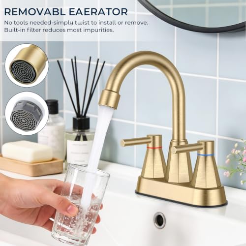 Bathroom Sink Faucet Brushed Gold, 2-Handle 4-inch Centerset Faucet - Image 5