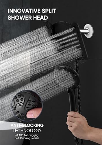 Shower Head with Handheld High Pressure, Rain Shower Head with Fixed Showerhead and 9 Sprays Handheld Shower, Detachable 2-IN-1 Shower head with 59" Rotatable Stainless Steel Hose (Black) - Image 4