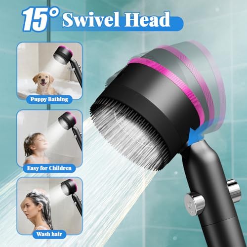 Shower Head, Drops Shower Head High Pressure, Showerhead with Handheld and 3 Filters, 4 Spray Modes & Pause Switch, Silicone Scalp Massager, 59" Hose & Bracket for Hard Water & Pets - Image 3