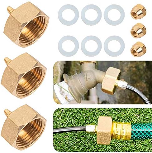 Hourleey Garden Hose Adapter, Brass Standard 3/4" Female Thread to 1/4" Tube Adapter for Water Hose, Convert 3/4" Garden Hose to 1/4" Tube, 3 Set by Hourleey