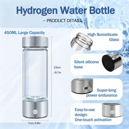 Hydrogen Water Bottle Generator, Up to 4000 PPB, with SPE/PEM Technology, for Home Office Travel Fitness Drinking, Portable USB Rechargeable High-Concentration Hydrogen Water Maker - Image 5