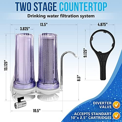 2 Stage Countertop Drinking Water Filtration System Removes Chlorine, Transparent Housing and Yearly Supply (2 extra) CTO & (3 extra) PP Sediment Cartridges 5 Micron, Meets NSF Standards & Regulations - Image 2