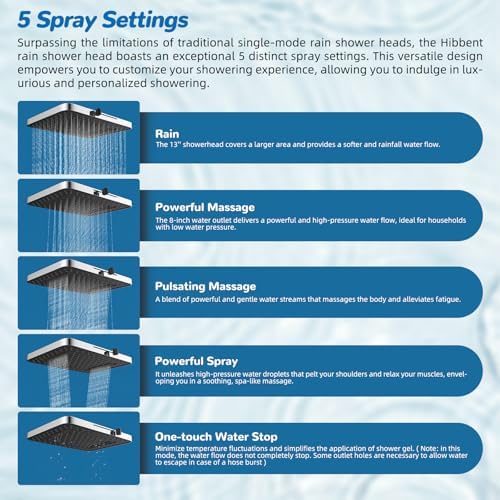 Hibbent 5-spray Dual Filtered Rainfall Shower Head with 10 Spray Handheld - Image 2