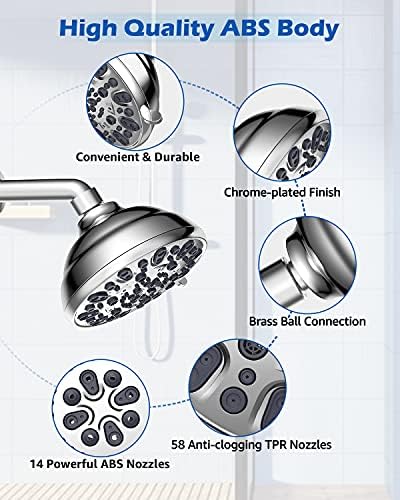 High Pressure Shower Head VMASSTONE 4.7" Rain Fixed Showerhead 7-Spray Setting with Adjustable Brass Swivel Ball Joint - Excellent Replacement for Your Bath Shower Head (FM-001 Chrome) - Image 4