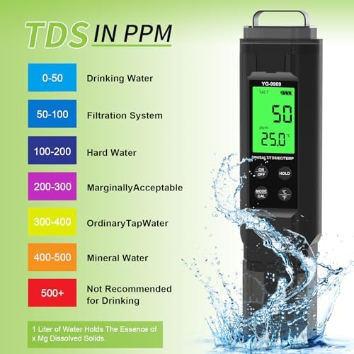 PH Meter,5 in 1TDS Meter,Salinity Tester,EC Meter,Temp,pH Meter for Water,TDS Meter Digital Water Tester,EC Meter Hydroponics,pH Tester Digital PPM Meter,Pool Salt Tester. - Image 6