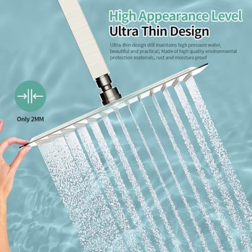 SR SUN RISE 12 Inch Rain Shower Head, High Pressure Rainfall Showerhead Large Waterfall Shower Head Ultra Thin Water Saving, Brushed Nickel 304 Stainless Steel - Image 5