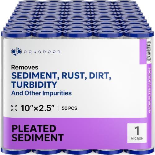 Aquaboon Pleated Sediment Filter 1 Micron 10 x 2.5 Water Filter 50-Pack by Aquaboon