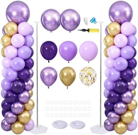 Purple and Gold Balloon Column Stand Kit Set of 2 for Floor by ZyloonDecoration