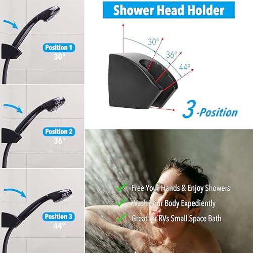 RV Shower Head with Hose and On Off Switch (Trickle), Water Saving High Pressure Shower Head with Hose Guide Ring, Shower Holder for RV, Camper, Van, Travel Trailer, Motorhome, Boat, Black - Image 3