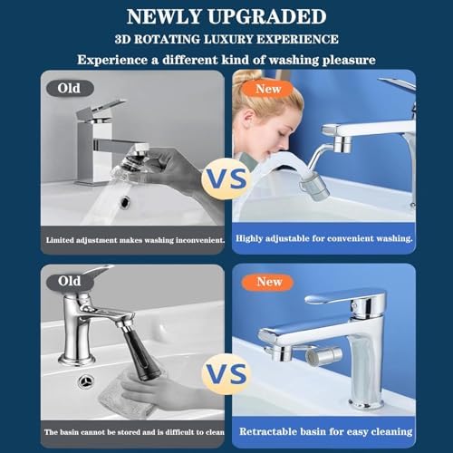 2026 Upgraded Universal Sink Faucet 1080° Rotating Faucet Extender with Upward Facial Mist, U Shaped Faucet Extender, 360° Faucet Aerator for Bathroom Kitchen, 4 Water Modes Adjustable (Silver) - Image 3