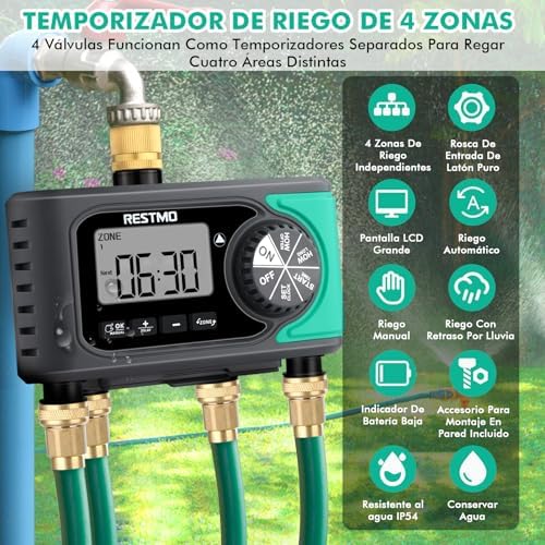RESTMO 4-Zone Sprinkler Timer, Programmable Water Timer for Garden Hose - Image 5