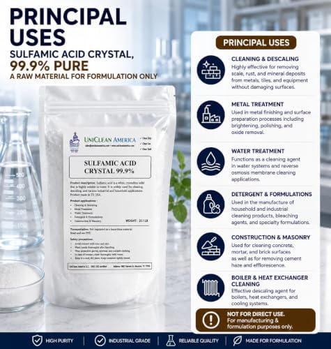 Sulfamic Acid Powder, 99% Pure Limescale Descaler, Heavy Duty Coffee Machine & Boiler Cleaner, Tile Grout Film Remover and Industrial Scale Inhibitor - House of Chemicals, USA (15 Pound) - Image 3