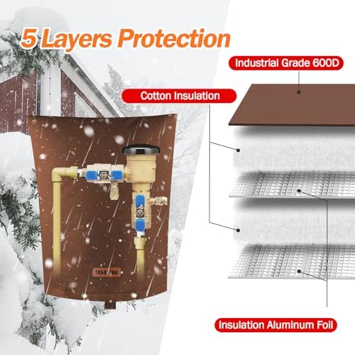 TOHONFOO Backflow Preventer Cover, Pipe Freeze Insulation, 16"Wx20"H, Brown - Image 5