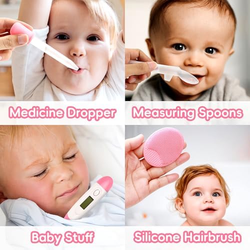 Baby Grooming Kit, Infant Safety Care Set with Hair Brush Comb Nail Clipper Nasal Aspirator,Baby Essentials Kit for Newborn Girls Boys (Pink Baby Grooming kit) - Image 5
