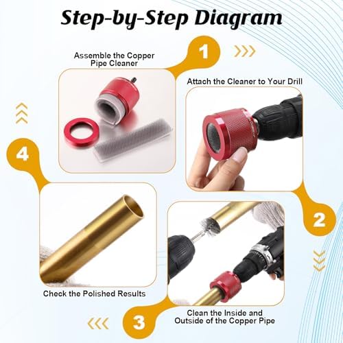 Copper Pipe Cleaner for Drill Set, 1/2", 3/4'', 1", Red - Image 5