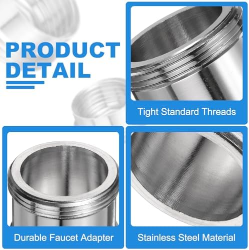 uxcell 3Pcs Faucet Adapter Kit, Male 0.87in to Male 0.87in Kitchen Sink Stainless Steel Tap Aerator Adapter Set to Connect Garden Hose, Water Filter, Standard Hose Diverter - Image 3