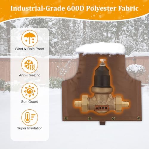 Backflow Preventer Insulated Cover (5°F) for Winter Freeze Protection, 14"W x 13"H Thickened Pressure Reducing Value & Well Pump Cover, Outdoor Waterproof Insulation Pouch for Sprinkler Valve, Brown - Image 4
