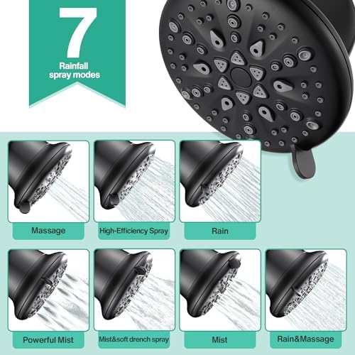 Cobbe Filtered Shower Head, 7 Modes High Pressure Shower Heads Matte Black - Image 4