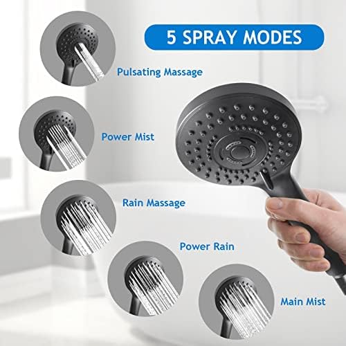 12” Black High/Low Pressure Water Rain Shower Head with 11” Extension Arm - Image 3