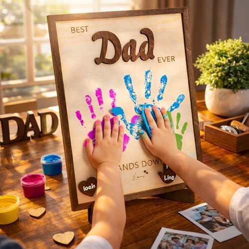 10" Fathers Gift for Dad from Kids, Custom Fathers Day Best Dad Ever gifts Hands Down Sign, Personalized Fathers Day Dads Gift from kids daughter son, First fathers day Daddy gift for new dad / Birthday - Image 2