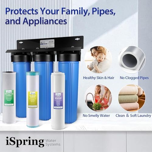 iSpring WGB32B-KDS+AHPF12MNPT16X2 Whole House Water Filtration System, Reduces Lead, Scale, Chlorine, Chloramine, 3-Stage Whole House Water Filter w/ 3/4'' Push-Fit Stainless Steel Hose Connectors - Image 6