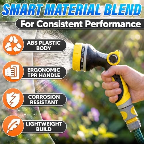Garden Hose Nozzle, 10 Spray Patterns, Thumb Flow Control, Yellow - Image 3