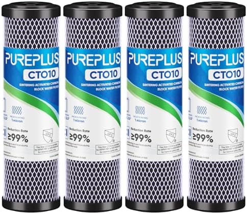 PUREPLUS 1 Micron 2.5" x 10" Whole House CTO Carbon Water Filter,4 PACK by PUREPLUS