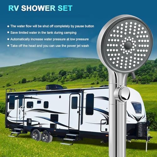 RV Shower Head with Hose, High Pressure 5 Mode Shower head Replacement, Showerheads for RV/Campers, Travel Trailer, Motorhome for Water Saving, Handheld Shower Head Holder and Hose, On Off Switch - Image 4