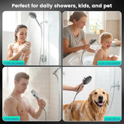 PWERAN Filtered Shower Head with Handheld, High Pressure 4 Spray Mode Showerhead with Filters, Water Softener Beads for Hard Water with ON/OFF Switch for Pets (Chromium Silver, 5 Inch Panel) - Image 5