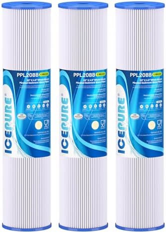 ICEPURE 20" x 4.5" Whole House Water Filter, 5 Micron Pleated Sediment Water Filters Replacement Cartridge for Well Water, Compatible with ECP5-BB, AP810-2, SPC-45-1005, CP5-BB, ECP1-20BB, 3 PACK by ICEPURE