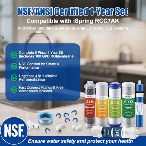 F6K75 NSF Certified 6-months Replacement Filter Cartridge Set Compatible with iSpring RCC7AK, 6-Count for Standard 6-Stage Reverse Osmosis (RO) Systems with Alkaline Remineralization Filter - Image 2