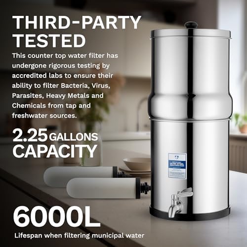 Survivor Filter Ultra Gravity Water Filter System - Stainless Steel Countertop Gravity Fed Water Filter, 2.25 Gallon, for Home and Outdoors - Removes Bacteria, Viruses, and Parasites - Image 5