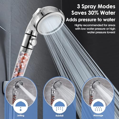 Vacto High Pressure Handheld Shower Head with Filter, Shower Head Kits with Hose and Bracket, Hard Water Softener Water Purifying Filtered Showerheads with Filter Beads - Image 3
