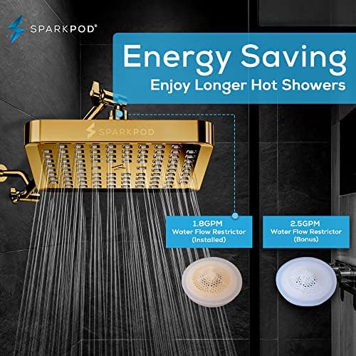 SparkPod Rain Shower Head, 6 Inch Square, Egyptian Gold Finish - Image 3