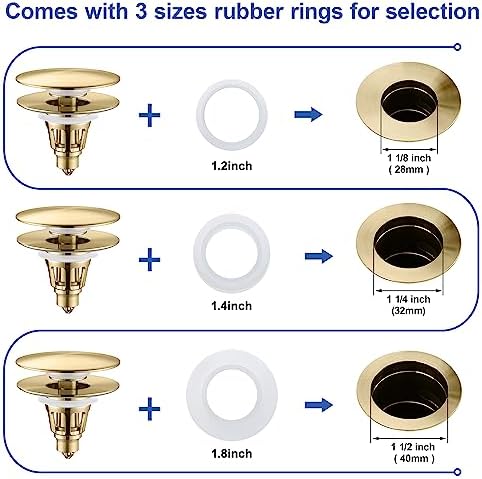 Universal Bathroom Sink Stopper - Pop Up Sink Drain Stopper, Push Button Flixfilter Sink Drain Stopper Replacement, Wash Basin Drain Filter Plug Anti-Clogging Basket, Brushed Gold - Image 3