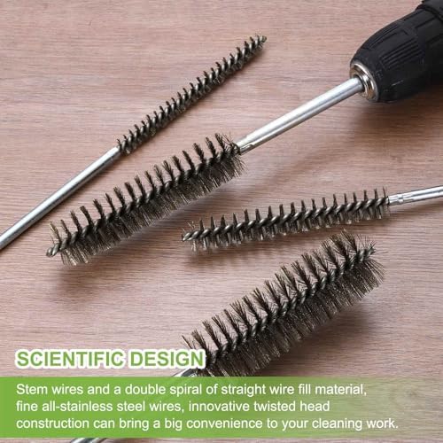 HARFINGTON 4pcs Wire Bore Brush 8 x 3/8" 1/4 Inch Shank Stainless Steel Bristles Cleaning Brush for Clean Car Part Tube Kitchen Garage - Image 5
