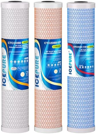 ICEPURE 4.5" x 20" Whole House CTO Carbon Water Filter, Activated Carbon Block, KDF Cartridge and Activated Carbon Lead Remove Filter Replacement Set for 3-Stage Water Filter System, Pack of 1 by ICEPURE