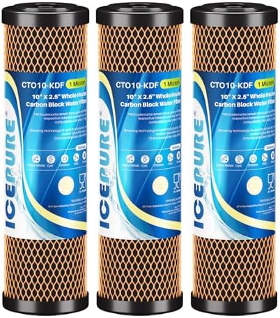 ICEPURE 1 Micron 2.5" x 10" Whole House Water Filter Coconut Shell Activated CTO Carbon and KDF Cartridge for Home, Compatible with WFPFC8002, WFPFC9001, FXWTC, SCWH-5, WHEF-WHWC, AMZN-SCWH-5, 3PACK by ICEPURE