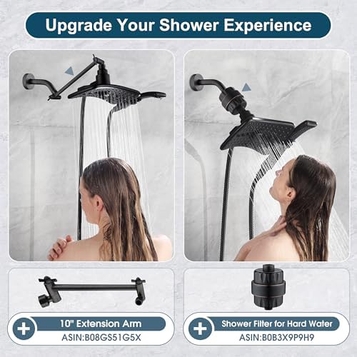 BRIGHT SHOWERS High Pressure Dual Shower Head Combo, Oil Rubbed Bronze Rainfall Showerhead with Detachable Handheld, 60" Stainless Steel Hose, Four Spray Settings - Image 4