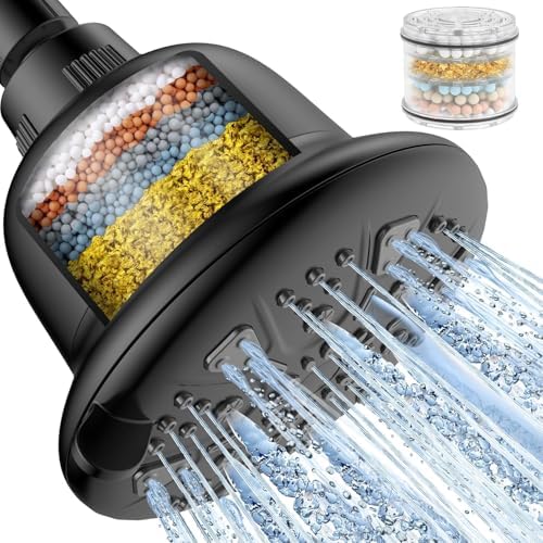 MakeFit Filtered Shower Head - High Pressure Shower Head with Filter for Hard Water Softener - 7 Settings Bathroom Rain Showerhead to Remove Chlorine and Heavy Metals (Matte Black) by MakeFit