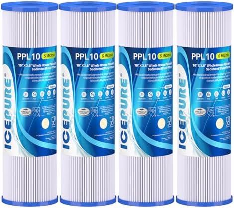 10" x 2.5" Pleated Sediment Water Filter Cartridge Replacement Any 10 inch RO Unit, Compatible with R50, Dupont WFPFC3002, Whirlpool WHKF-WHPL, GE FXWPC, Hydronix SPC-25-1050, FM-50-975 4PACK by ICEPURE