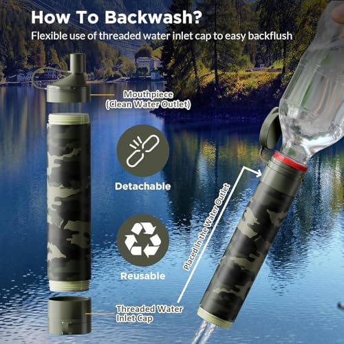 Membrane Solutions Squeezable Water Filtration System, Survival Water Purifier Kit, Portable Backpacking Gear Including Water Filter Straw and 23oz Collapsible Bottle for Hiking Camping Travel(7+2) - Image 4