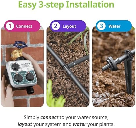 Raindrip R560DP Drip Watering System, Automatic Drip Irrigation System with Timer for Containers and Hanging Baskets, Waters up to 20 Plants, Includes 20 Drippers, Black - Image 5