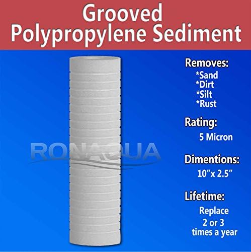 Grooved Sediment Water Filter Cartridge by Ronaqua 10"x 2.5", Four Layers of Filtration, Removes Sand, Dirt, Silt, Rust, made from Polypropylene (4 Pack, 5 Micron) - Image 2