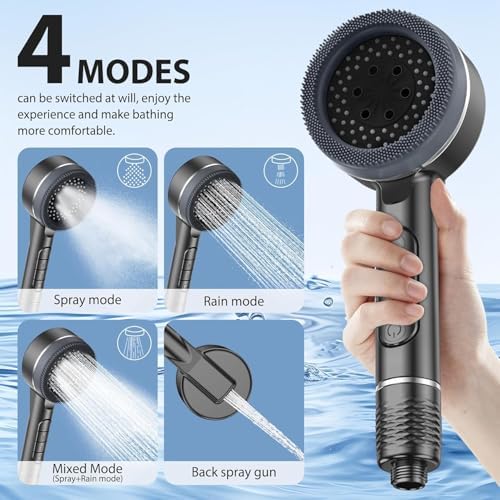 Filtered Shower Head with Handheld, High Pressure Water Flow and Multiple Spray Modes Ion Shower Head Drop with Filter, Power Wash for Hard Water, Showerhead with ON/OFF Switch for Pets Bath - Image 3