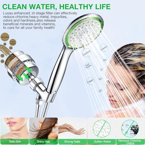 Filtered Shower Head Combo, Includes 79" Hose, 20 Stage Shower Filter Head, High Pressure Handheld Spray Showerhead, Shower Arm Mount Holder, for Hard Well Water Chlorine, Chrome (S10) - Image 3